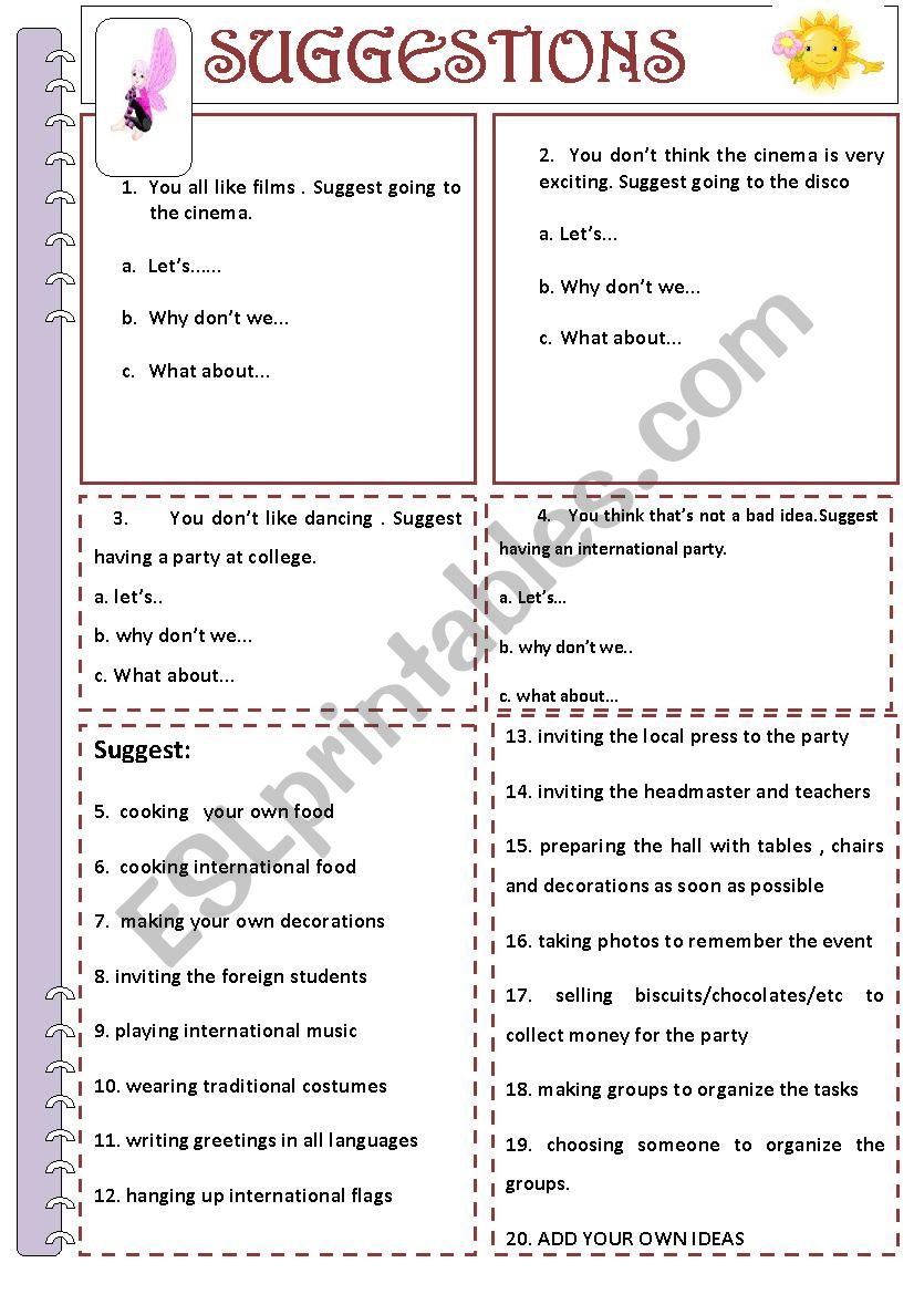 Suggestions worksheet