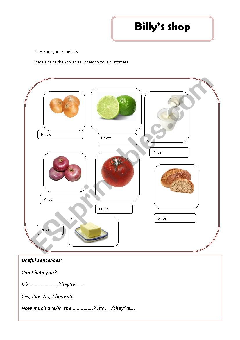 Role play. shopping at the grocery/ green grocers. PART 1 (Im preparing more)