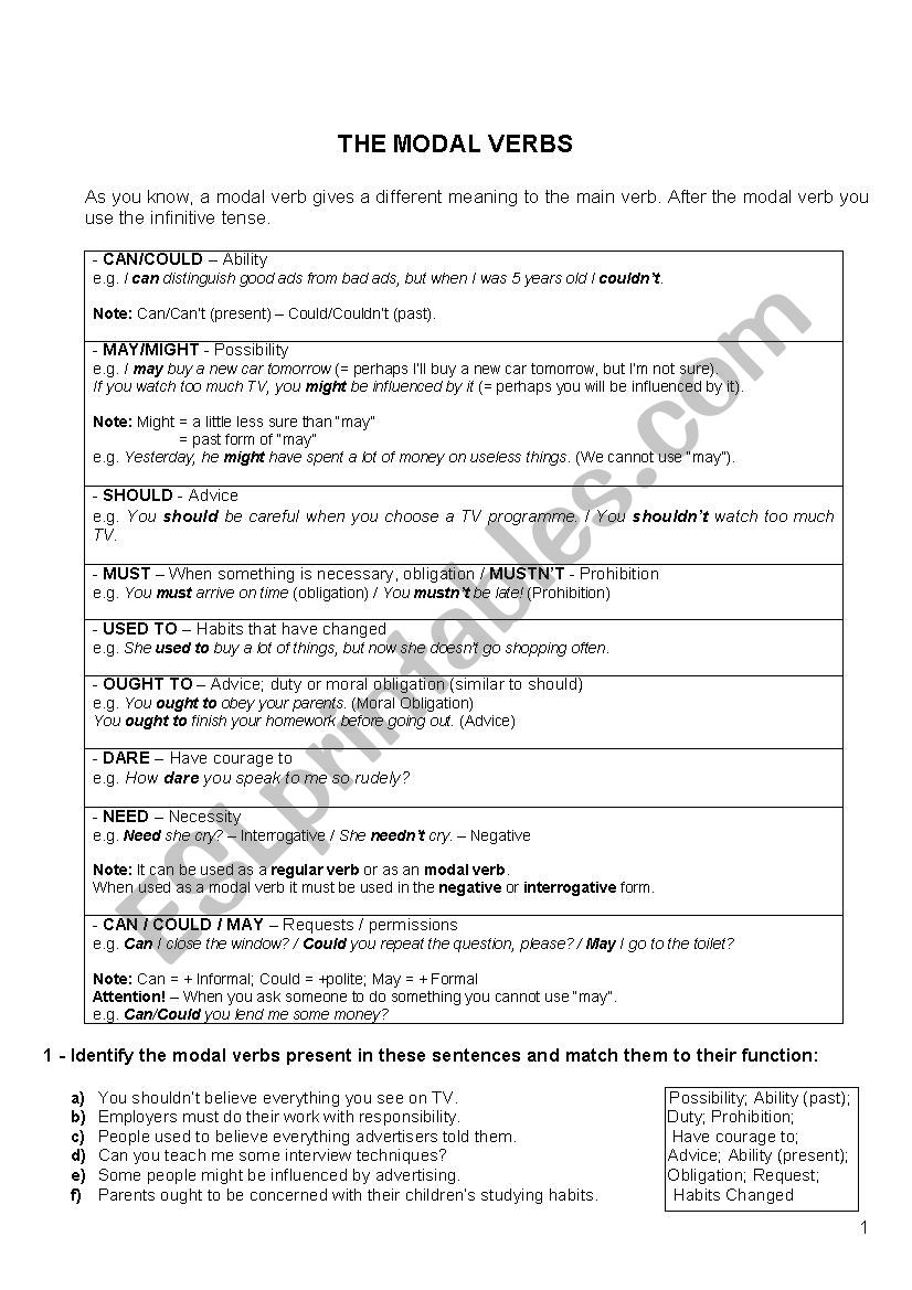 MODAL VERBS worksheet