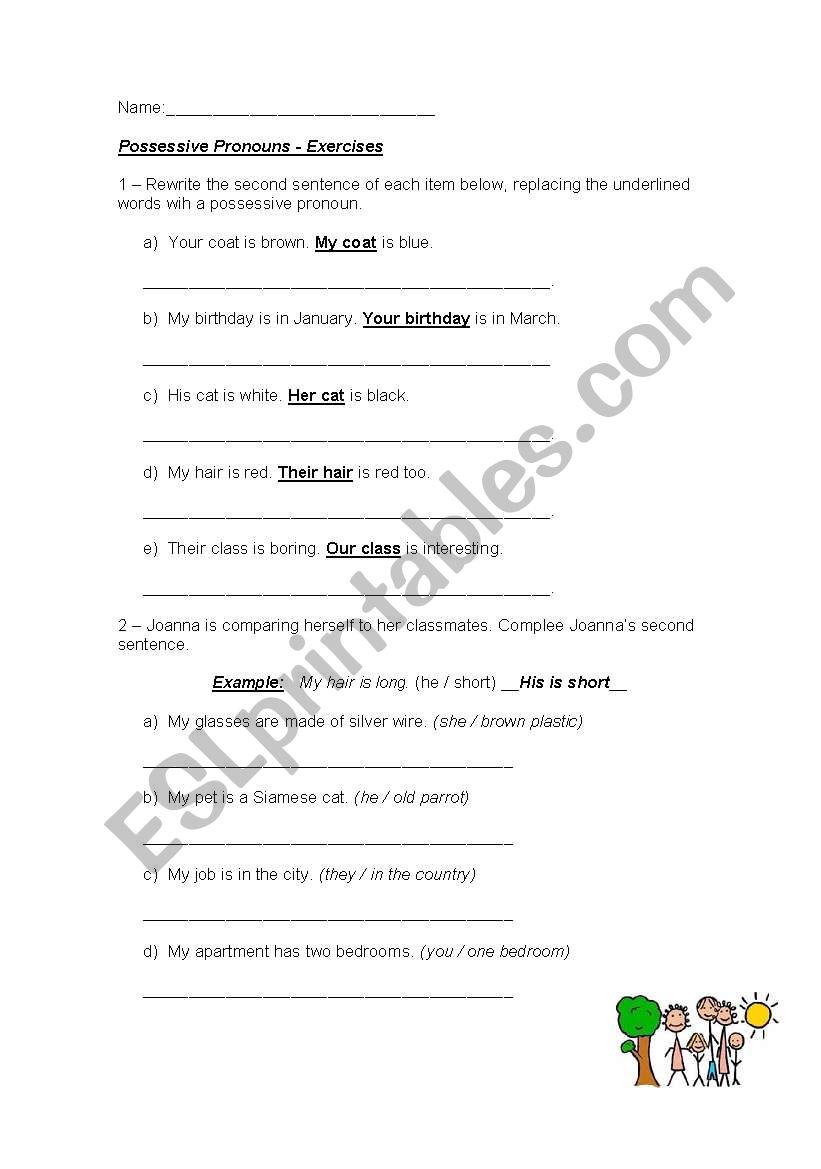 Possessive pronouns worksheet