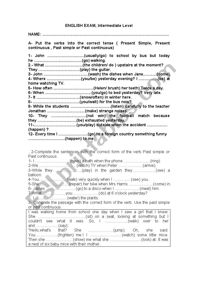 english exams  worksheet