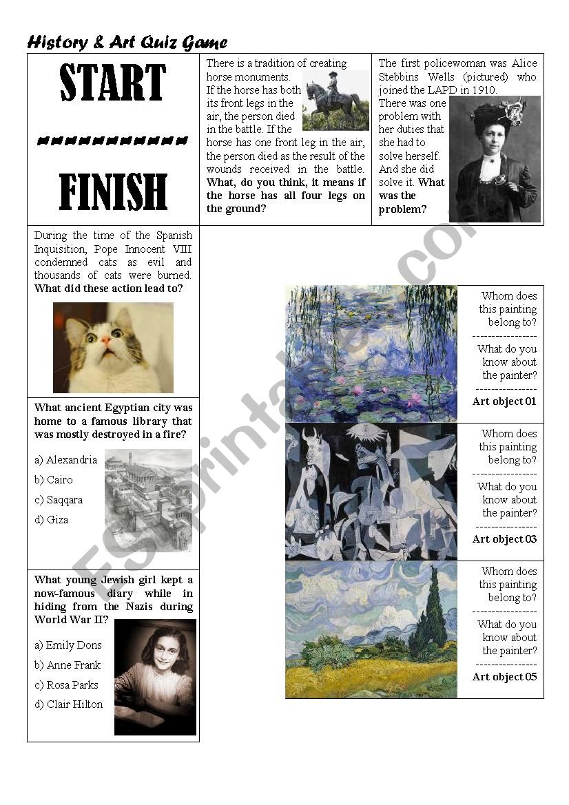 History & Art Quiz Game worksheet History & Art Quiz Game worksheet