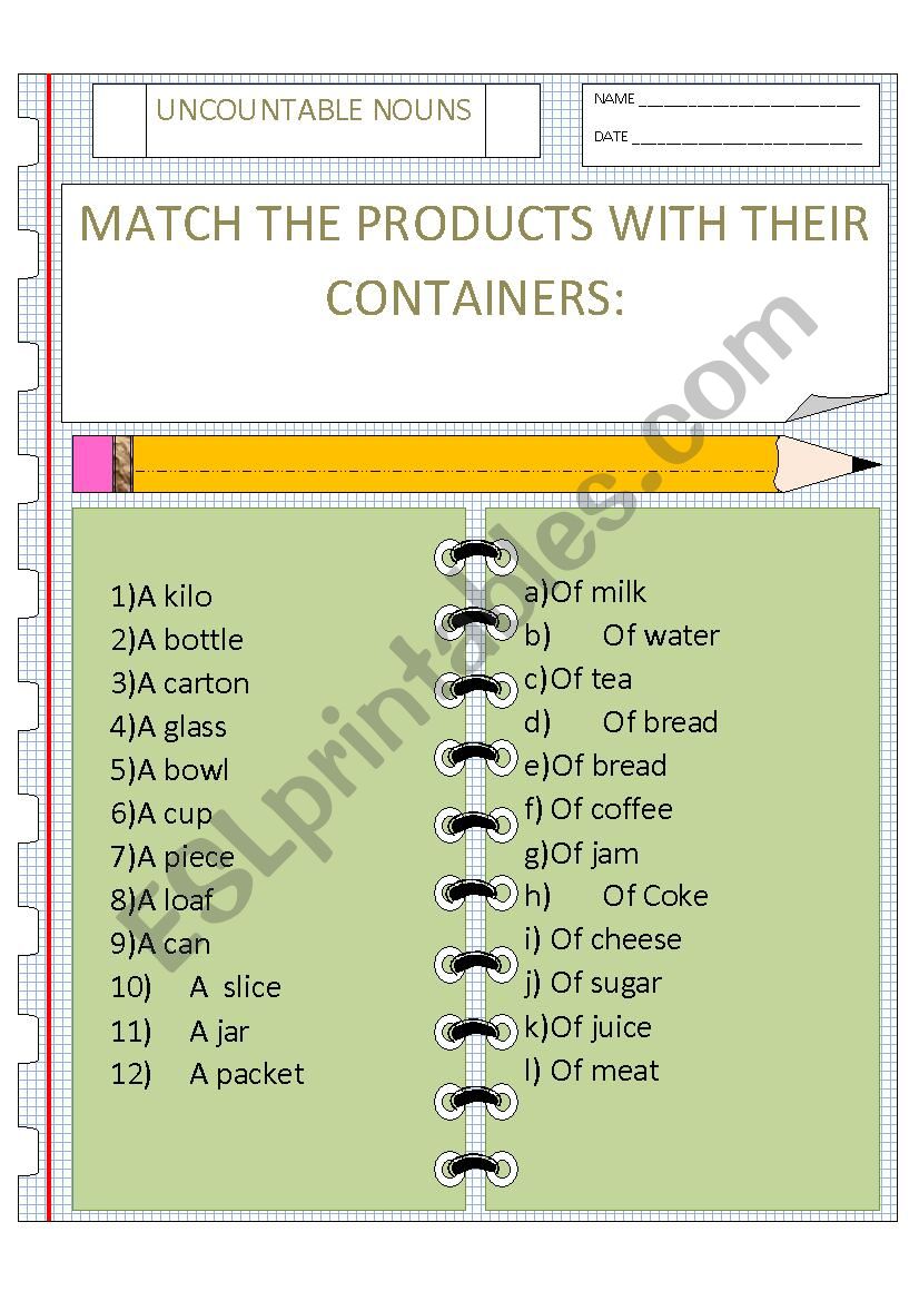 UNCOUNTABLE NOUNS AND THEIR CONTAINERS