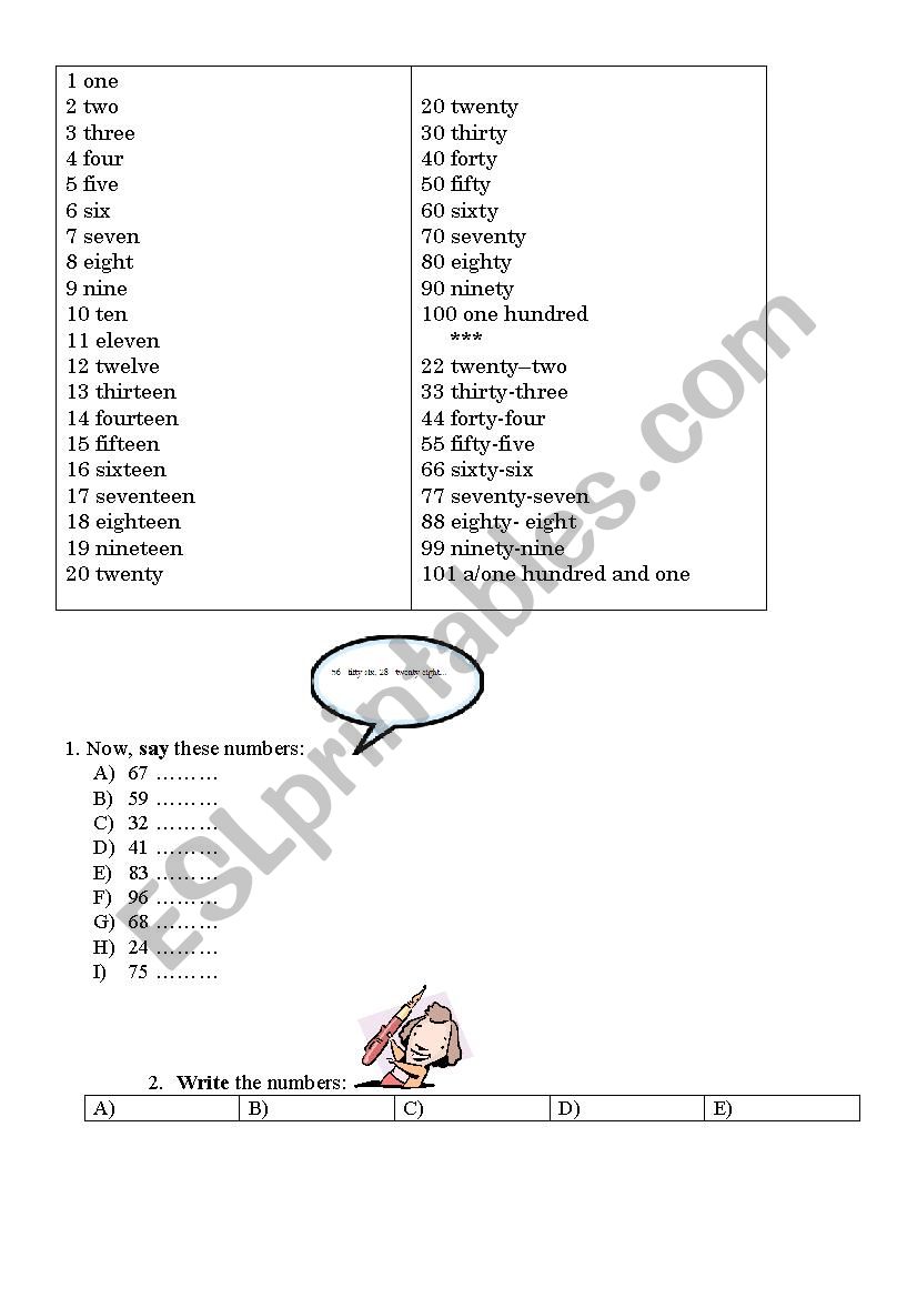 ENGLISH NUMBERS worksheet