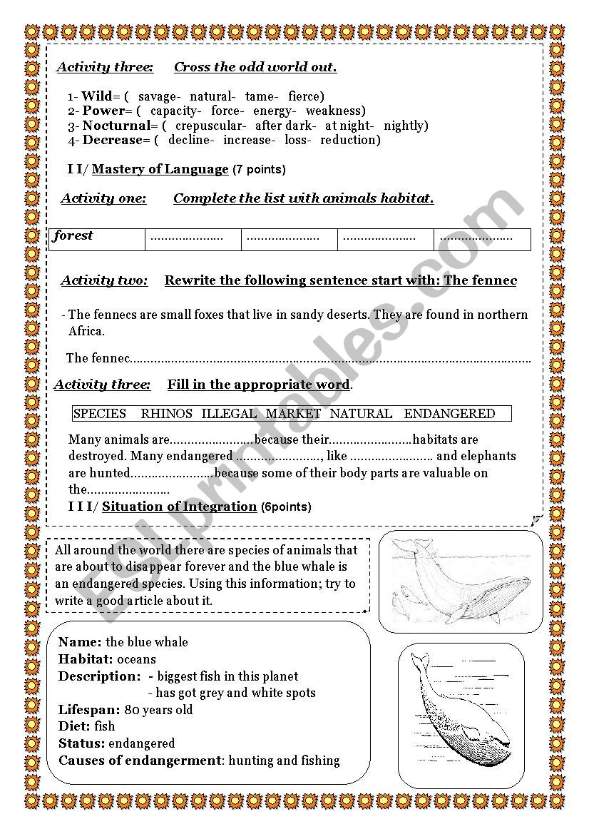 The Bengal tiger  worksheet