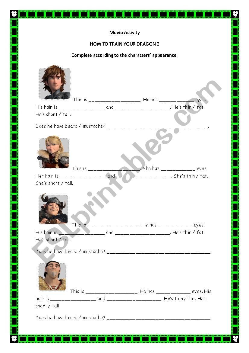 How to train your dragon 2 worksheet