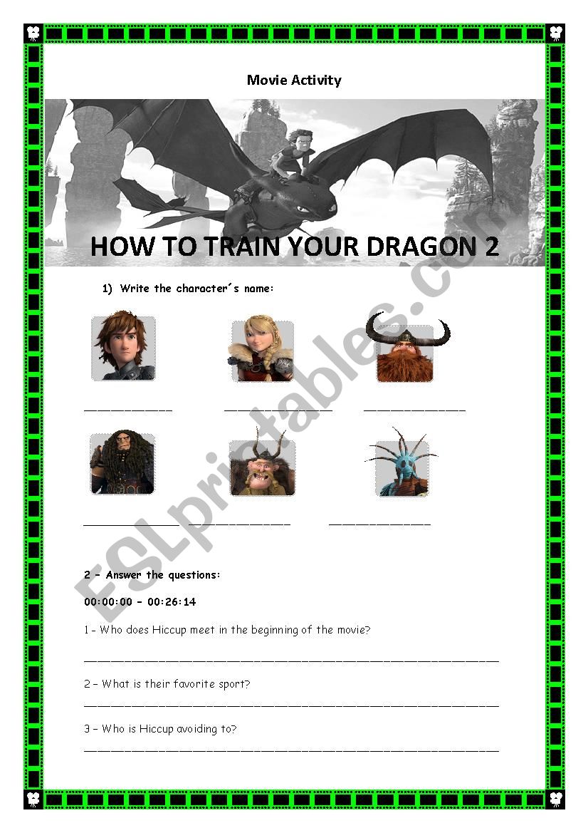 How to train your dragon 2 worksheet