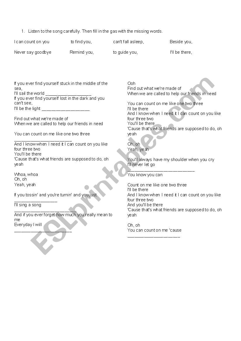 count on me. listening worksheet