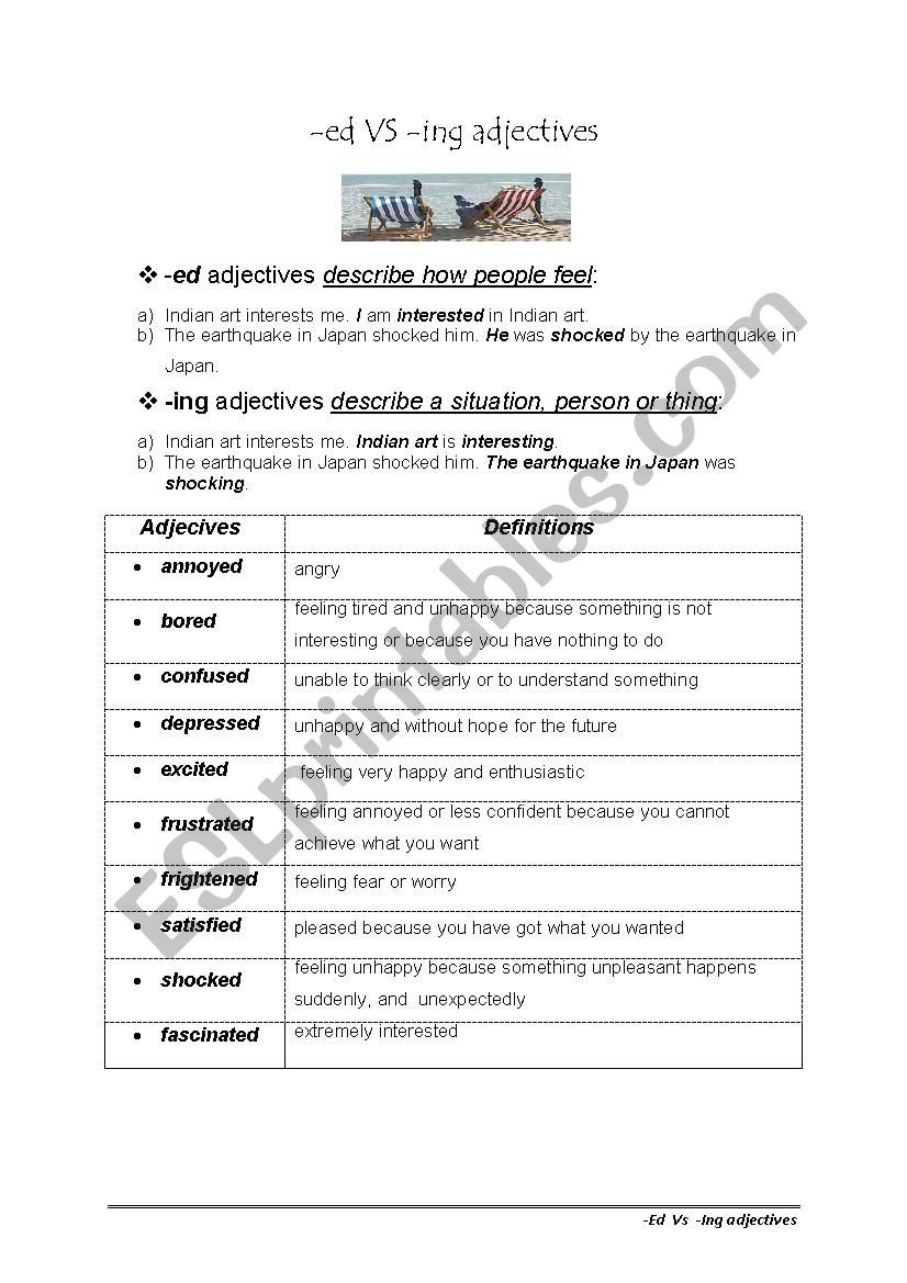 -ed or -ing adjectives worksheet