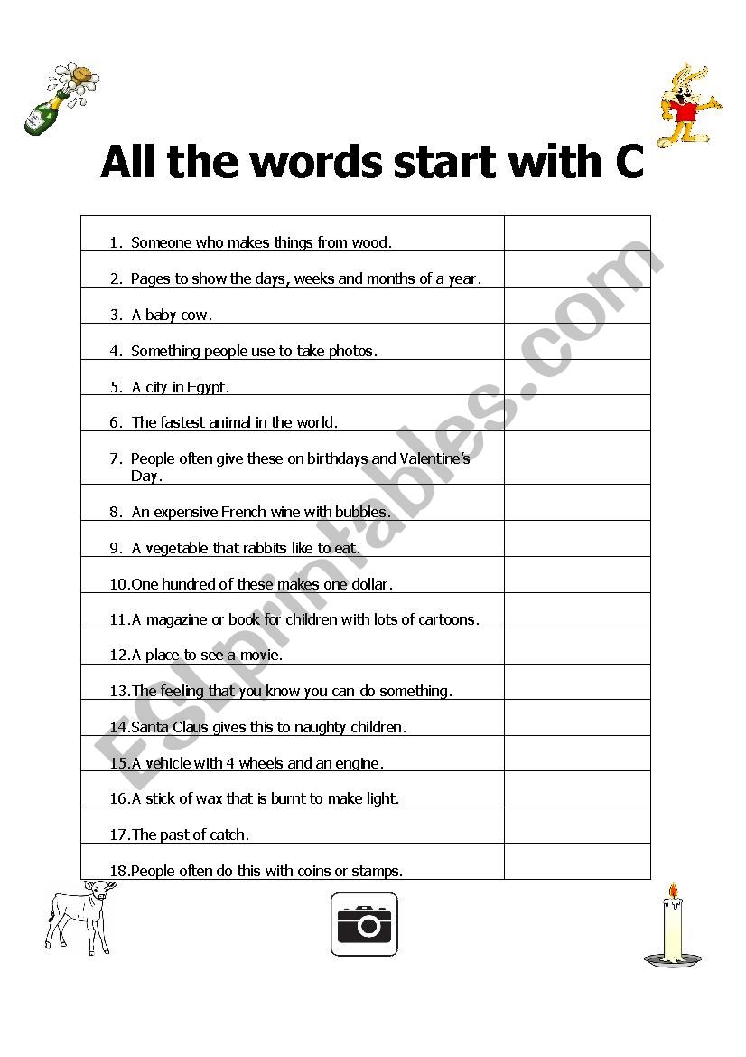 All The Words Start With C worksheet