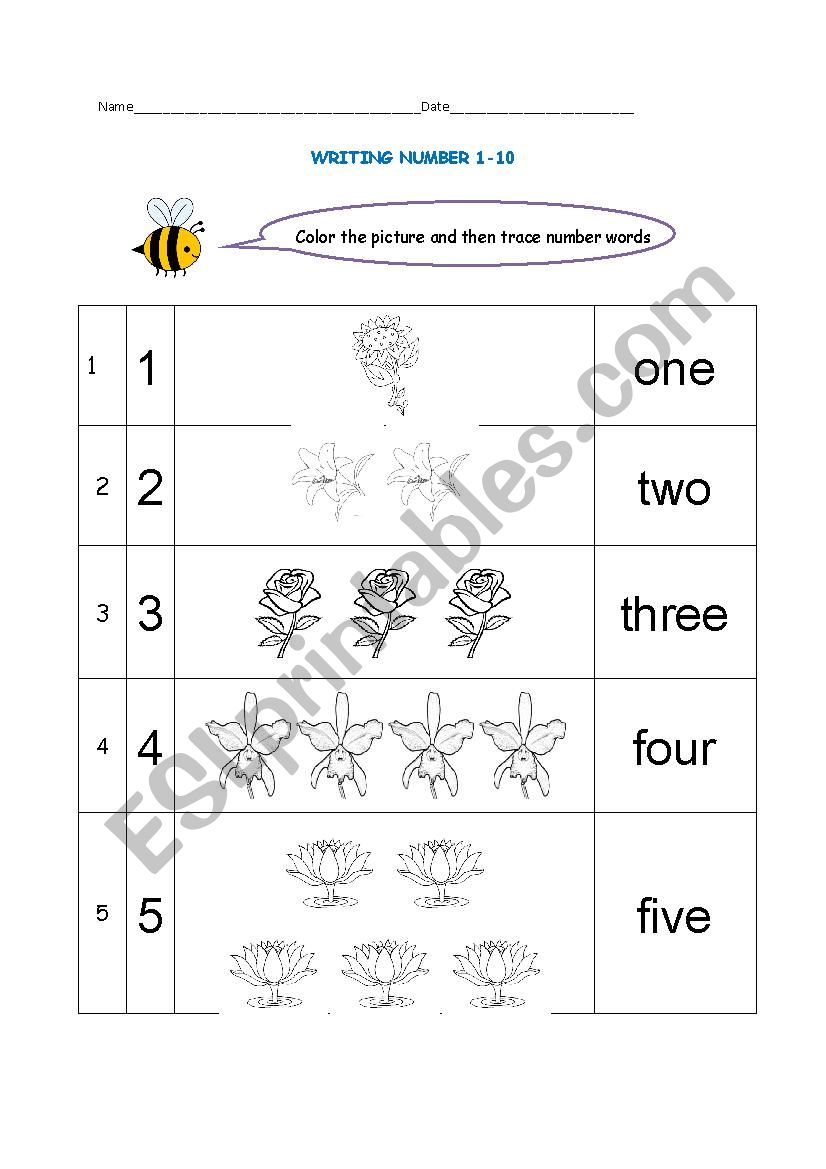 Writing number 1-10 worksheet