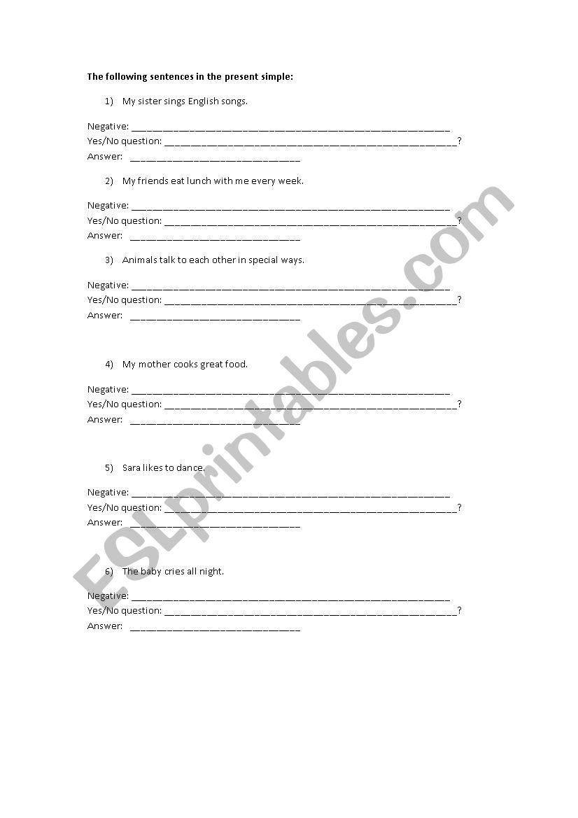 present simple worksheet