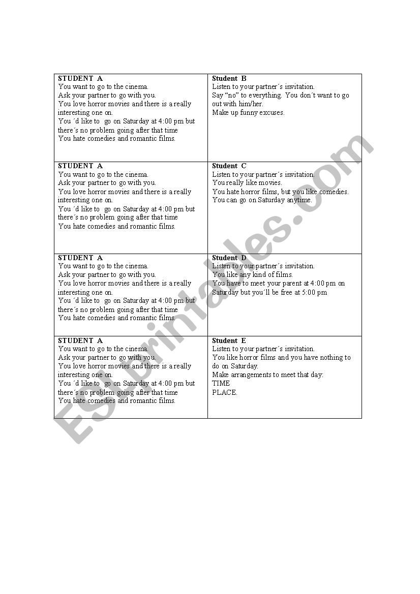 Oral activities worksheet