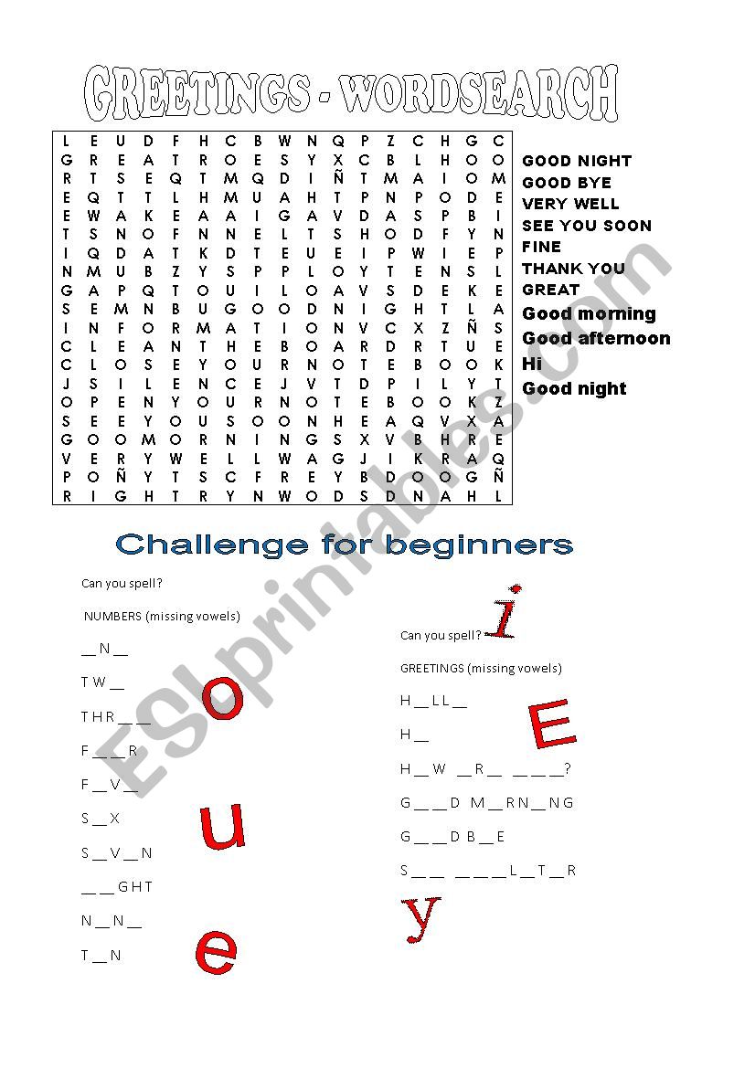 greetings word search worksheet