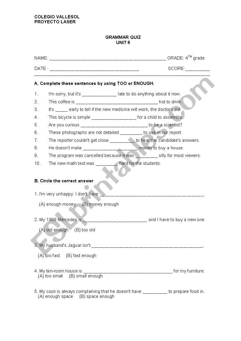 Grammar Quiz worksheet