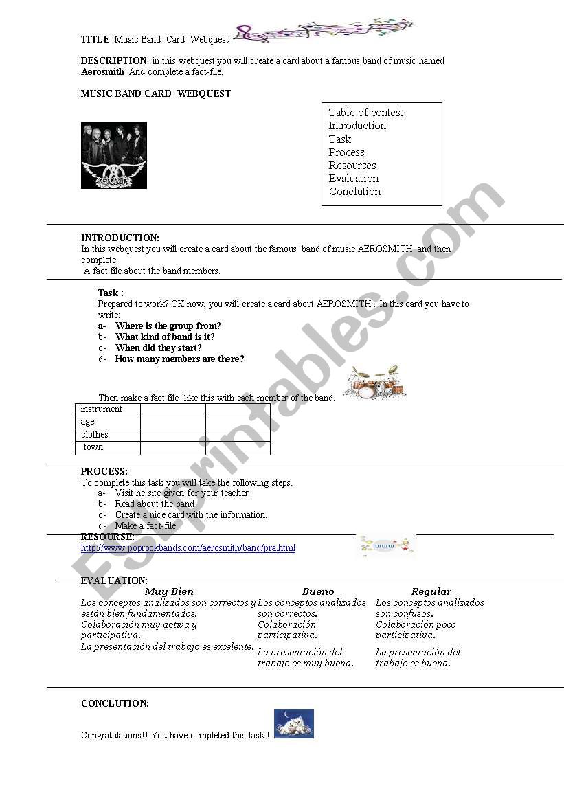 Aerosmith band webquest worksheet