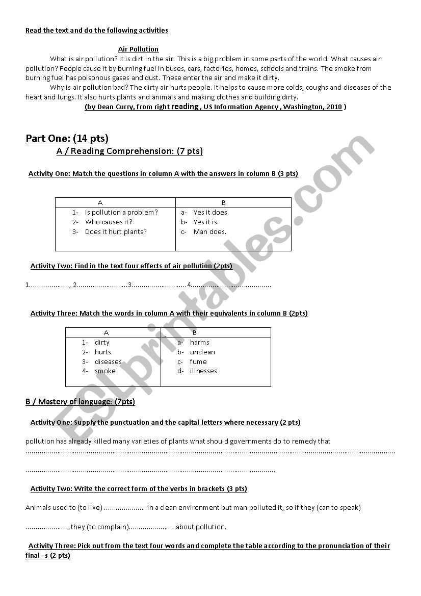 reading comprehension  worksheet