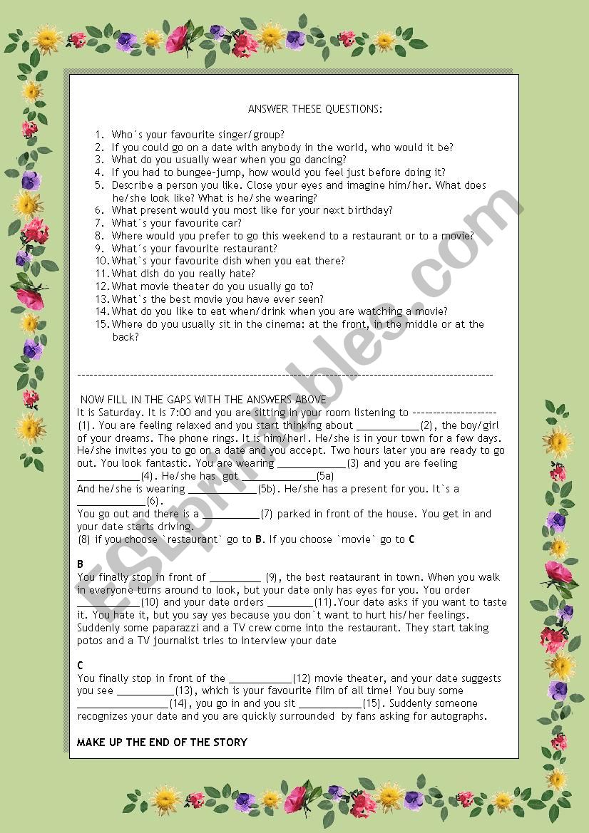 A ROMANTIC STORY worksheet