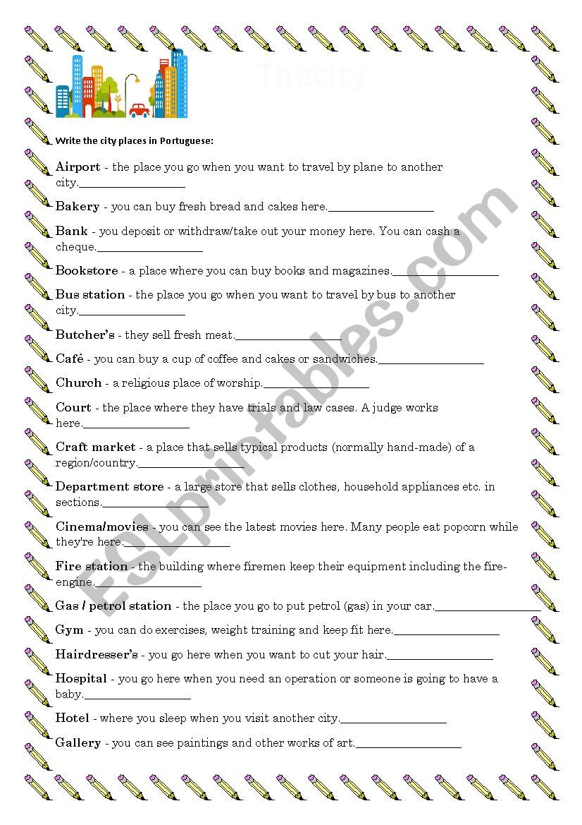 City vocabulary worksheet