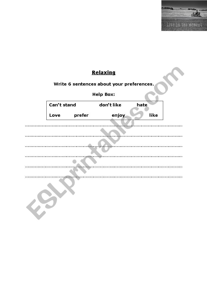 Relaxing vocabulary worksheet