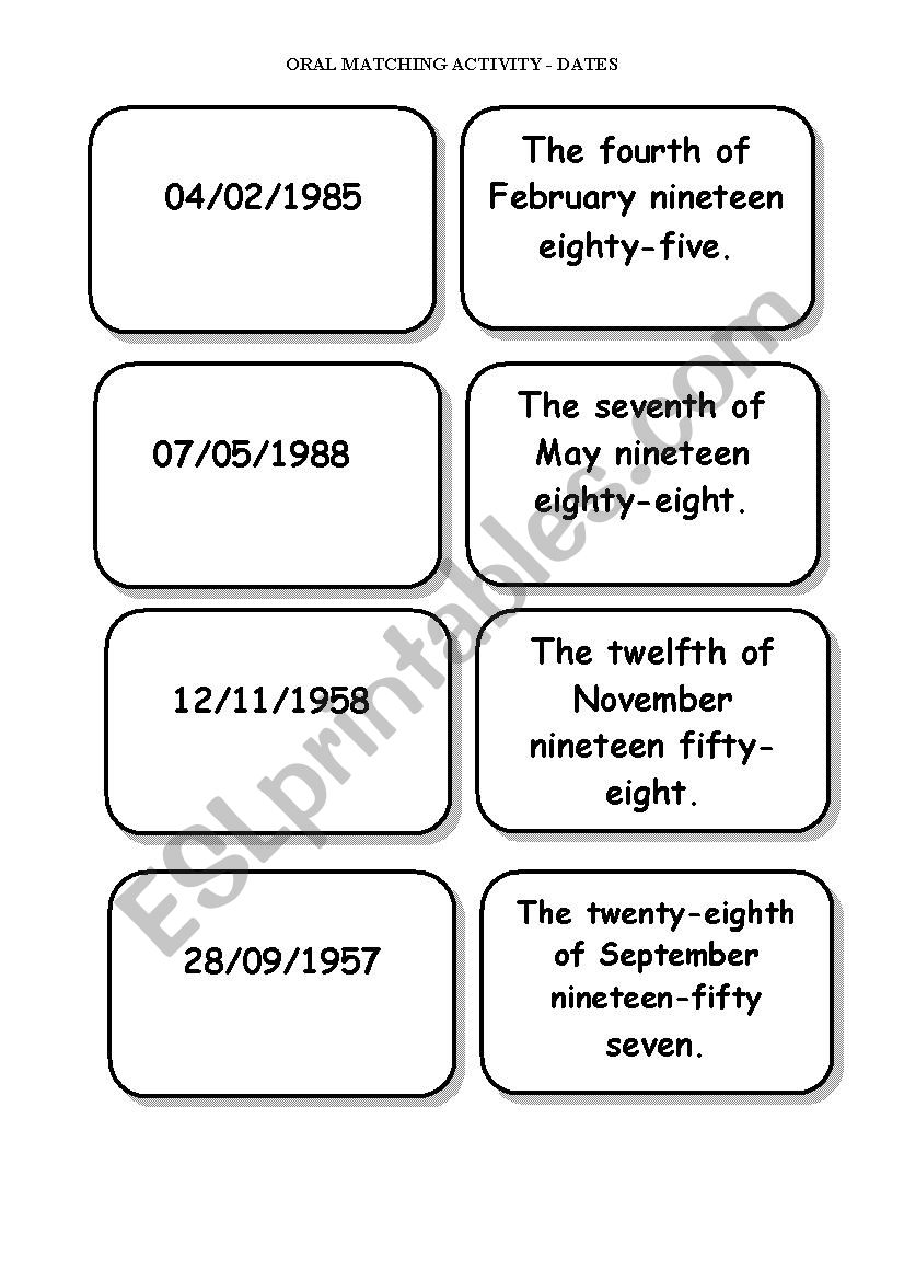 Oral matching activity - dates