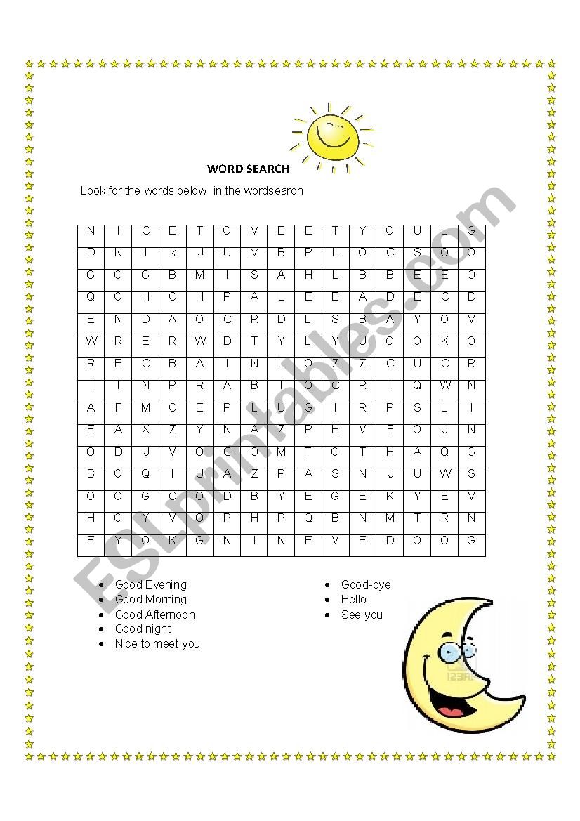 Greetings wordsearch worksheet