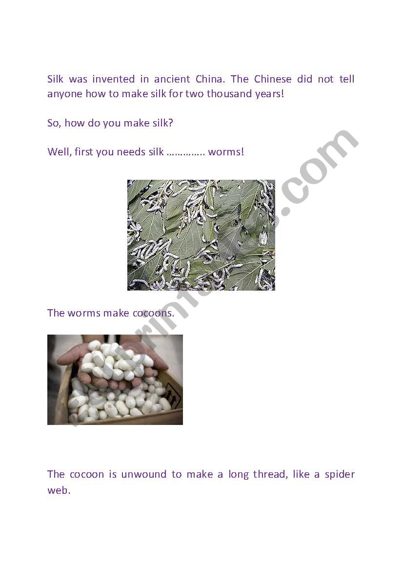 Reading jigsaw - Making silk in Ancient China 