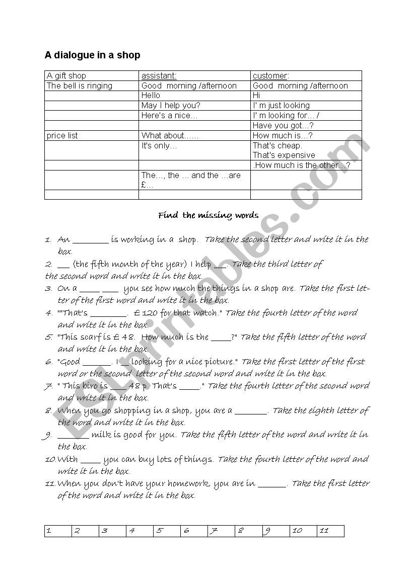 Shopping in Britain worksheet