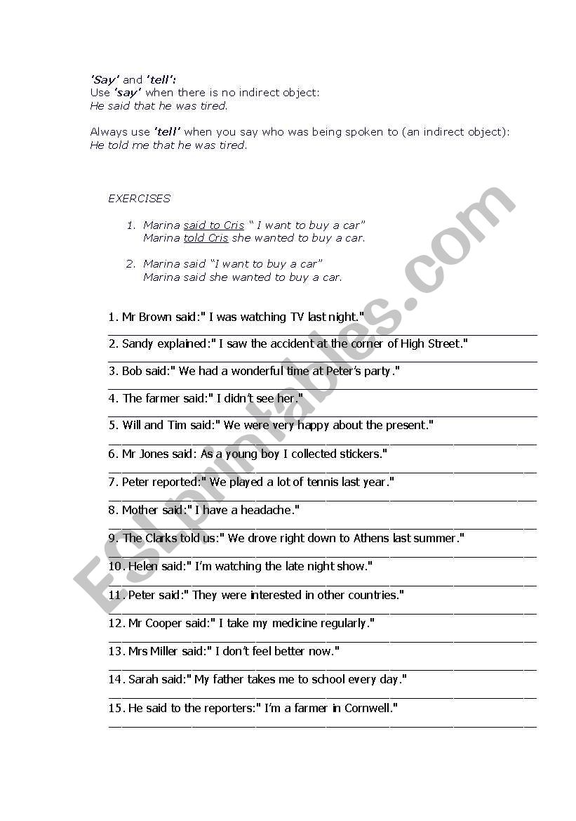 direct indirect speech worksheet for class 5