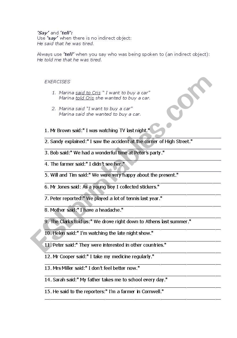 DIRECT AND INDIRECT SPEECH worksheet