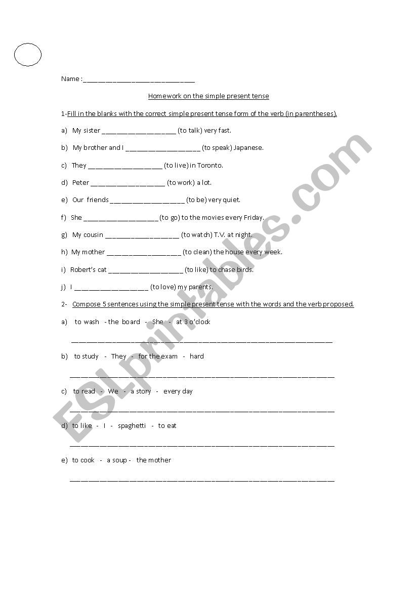 simple present tense worksheet