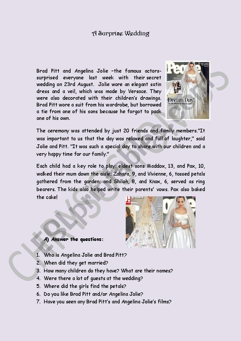 Brad Pitt and Angelina JolieÂ´s wedding