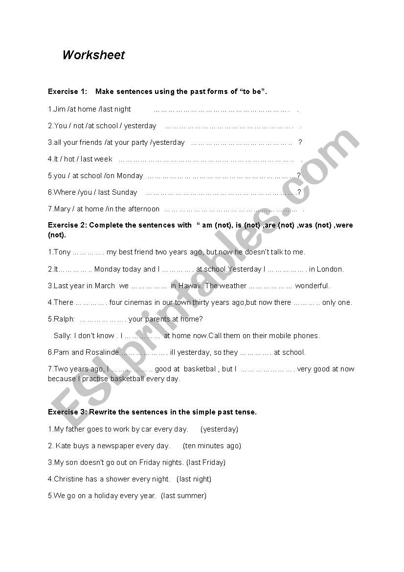 Past Form Of Verb To Be and Simple Past Tense