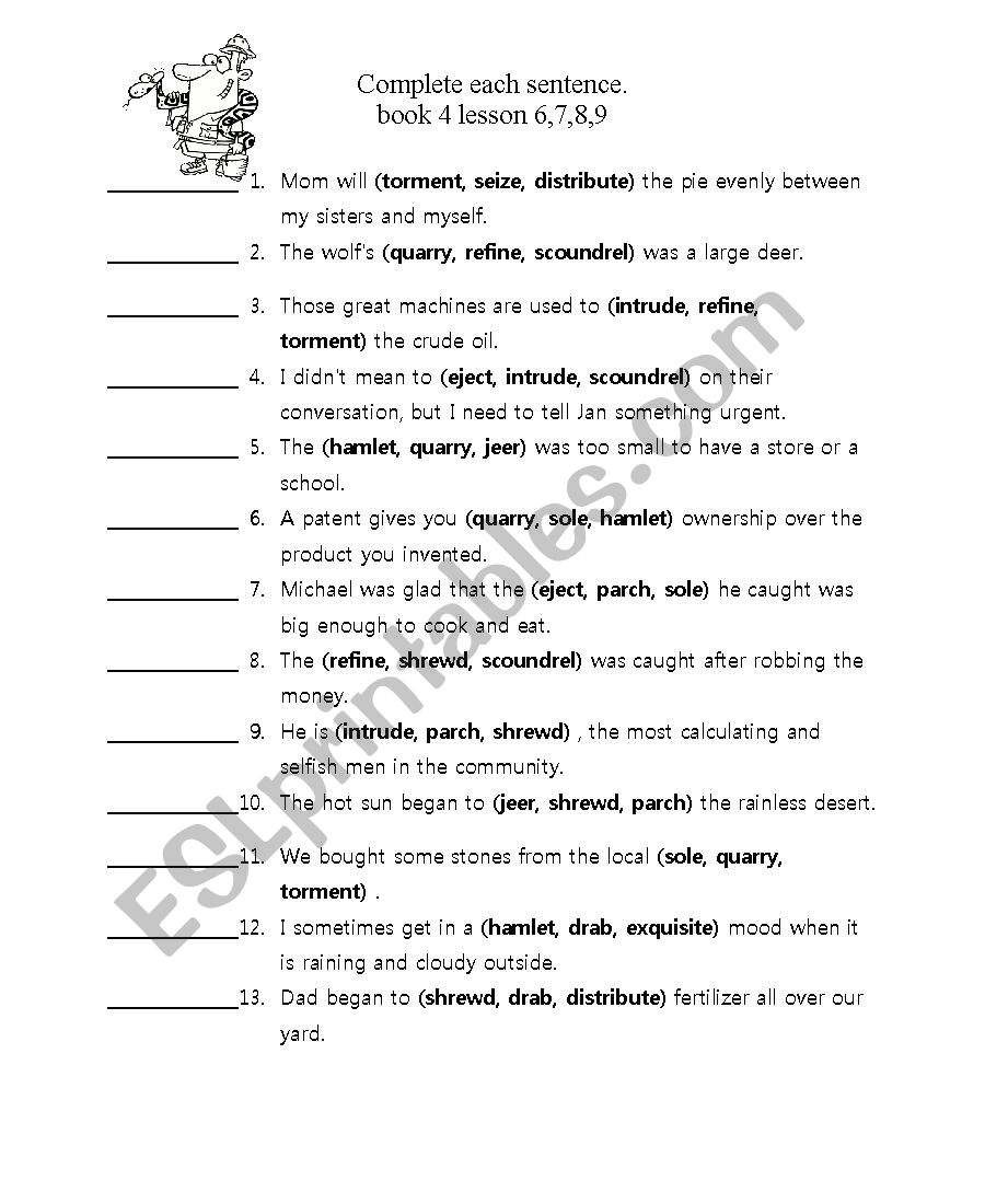 General vocabuary worksheet