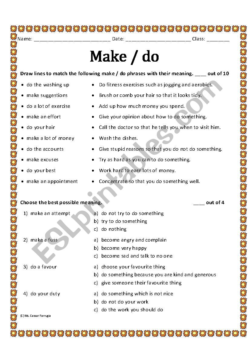 Make or Do worksheet