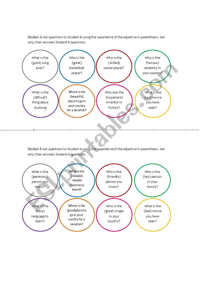 Superlatives speaking worksheet