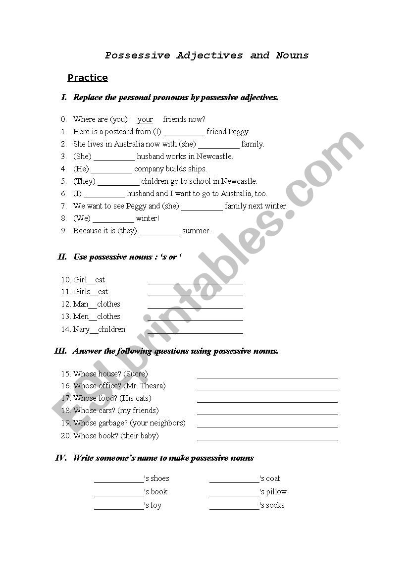 Possessive adjectives and possessive case