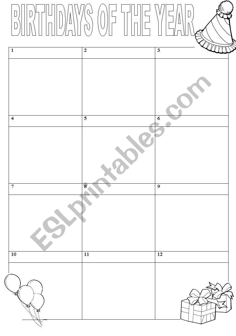 Calendar worksheet