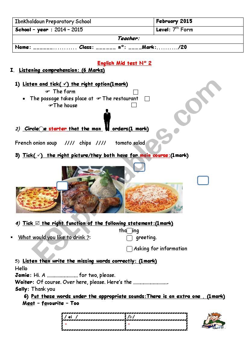 7 th form test n 2  worksheet