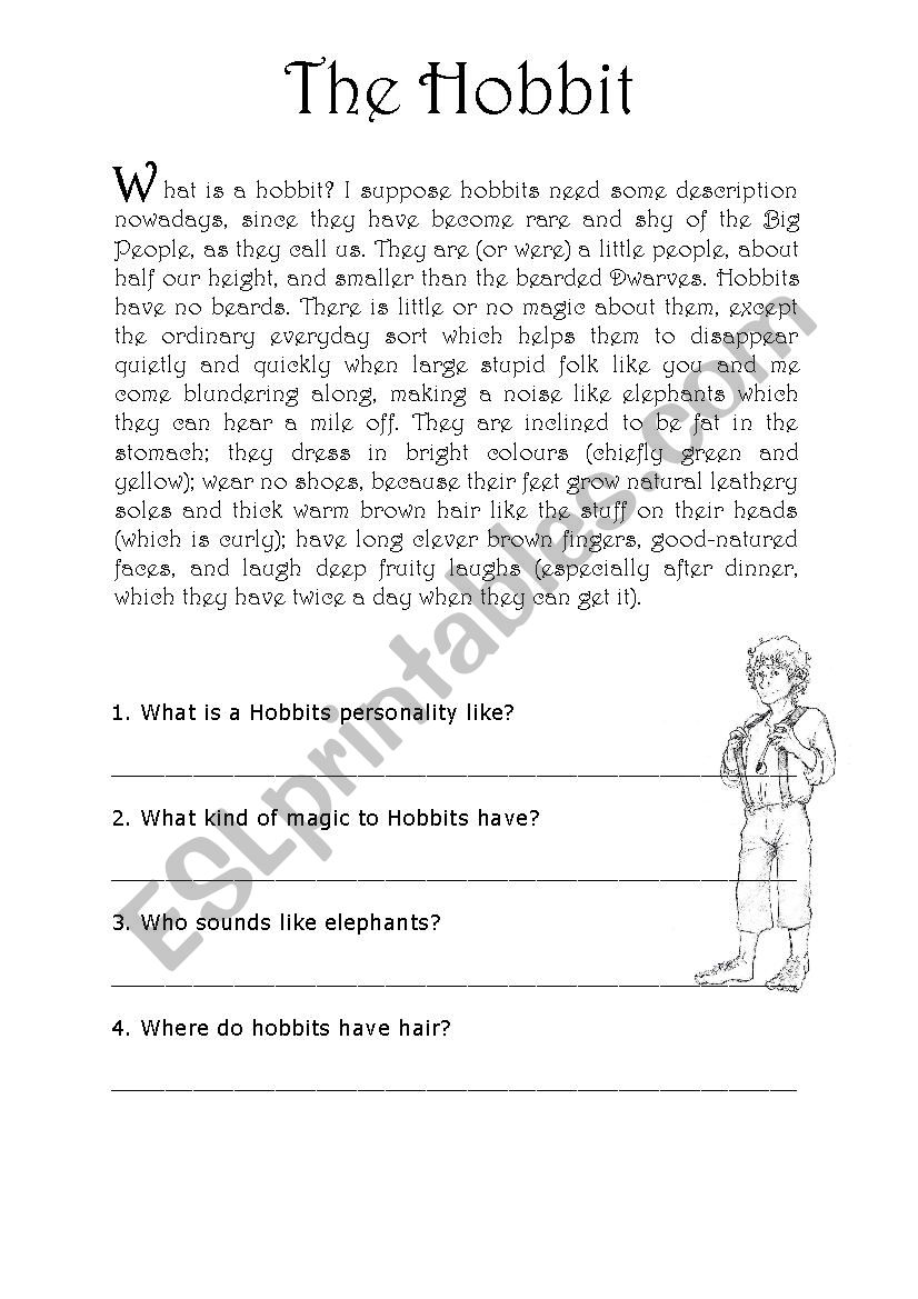 The Hobbit Reading worksheet