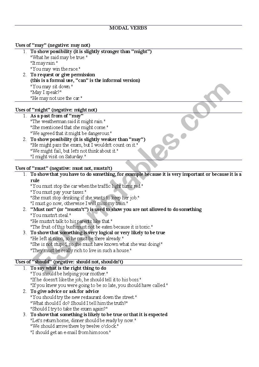 Modals worksheet