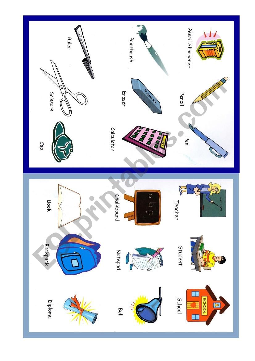 School objects worksheet