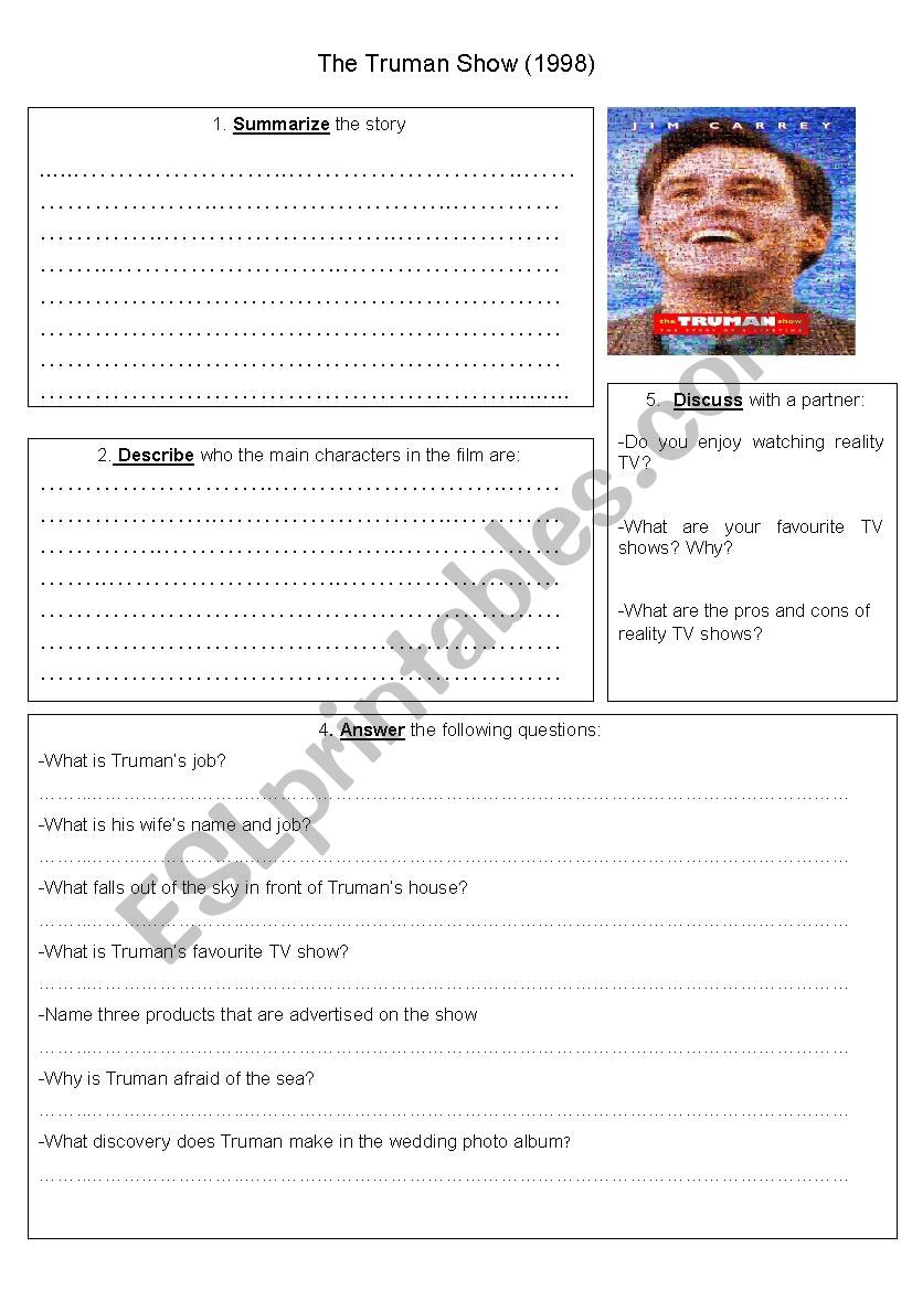 The Truman Show Worksheet worksheet