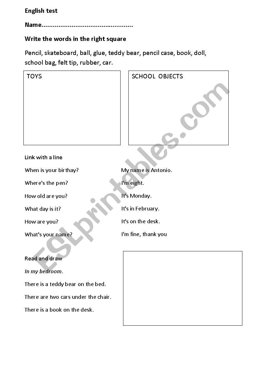 english test worksheet