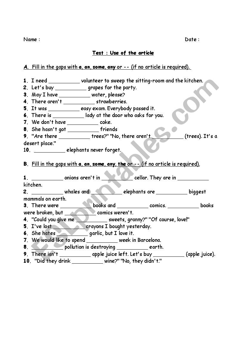 Use of the article worksheet