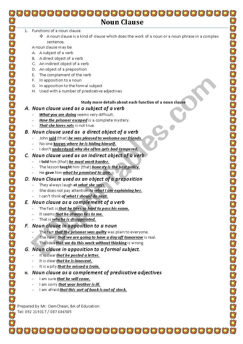 Noun Clause Worksheet High School