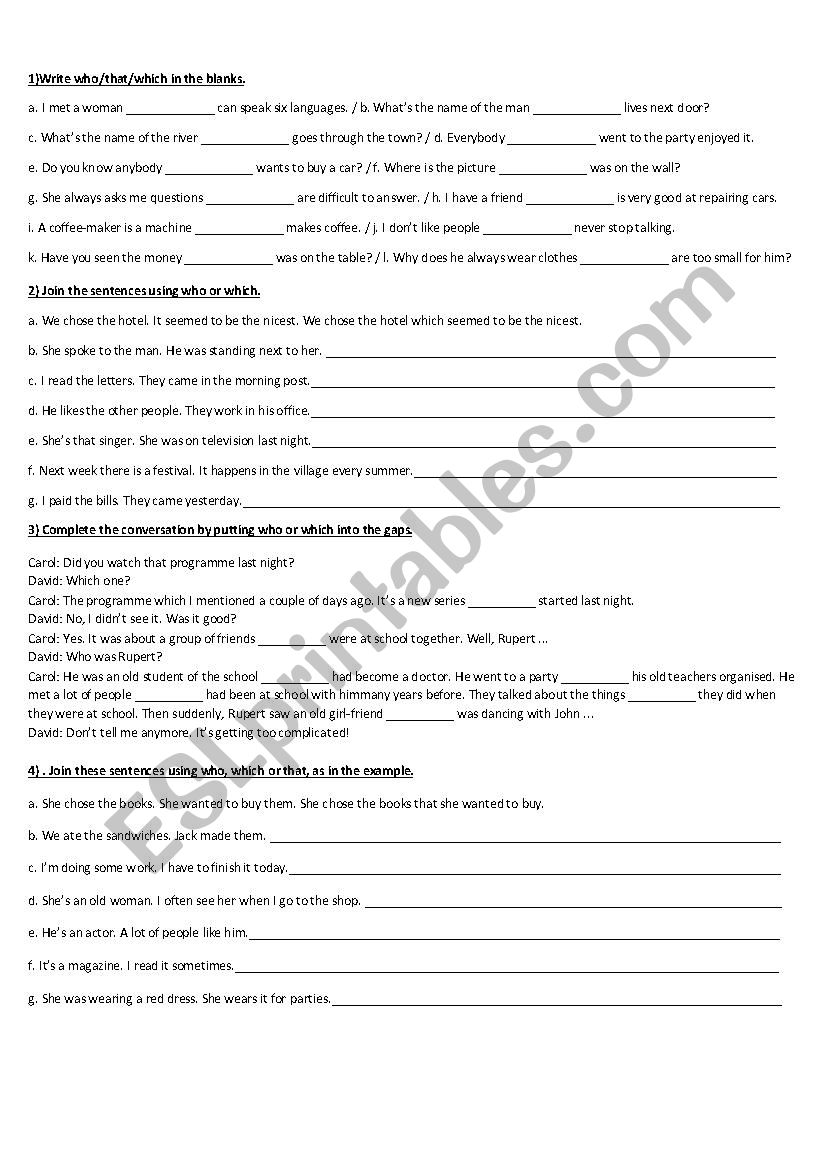 Relatives Clauses worksheet