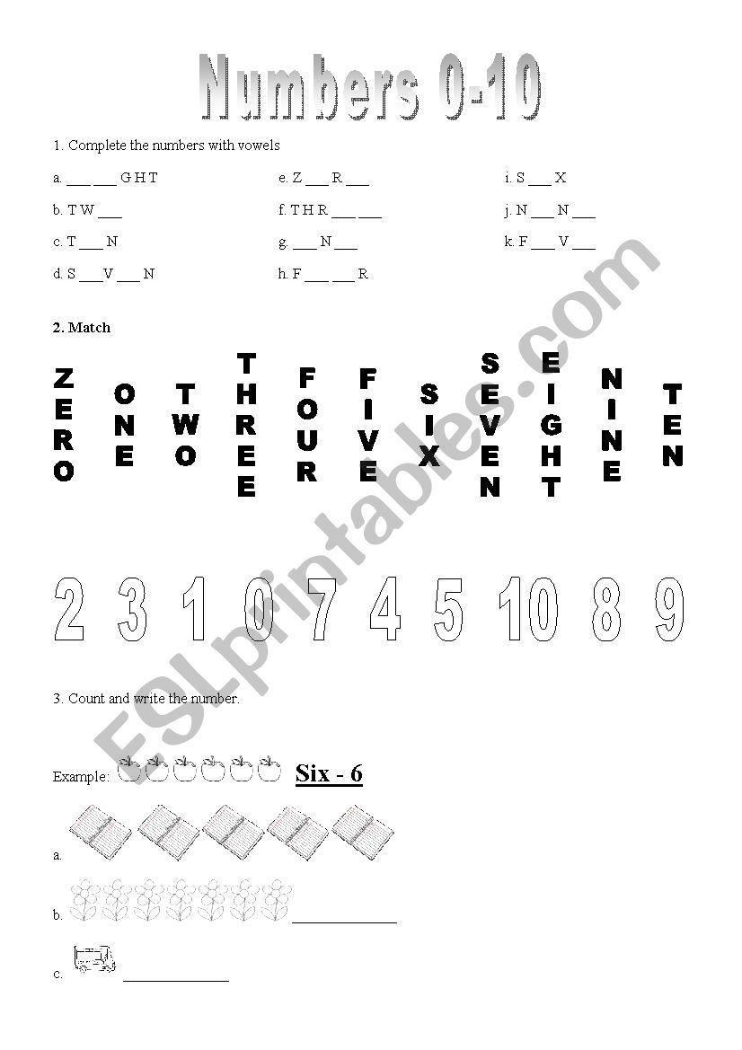 Numbers 0 - 10 worksheet