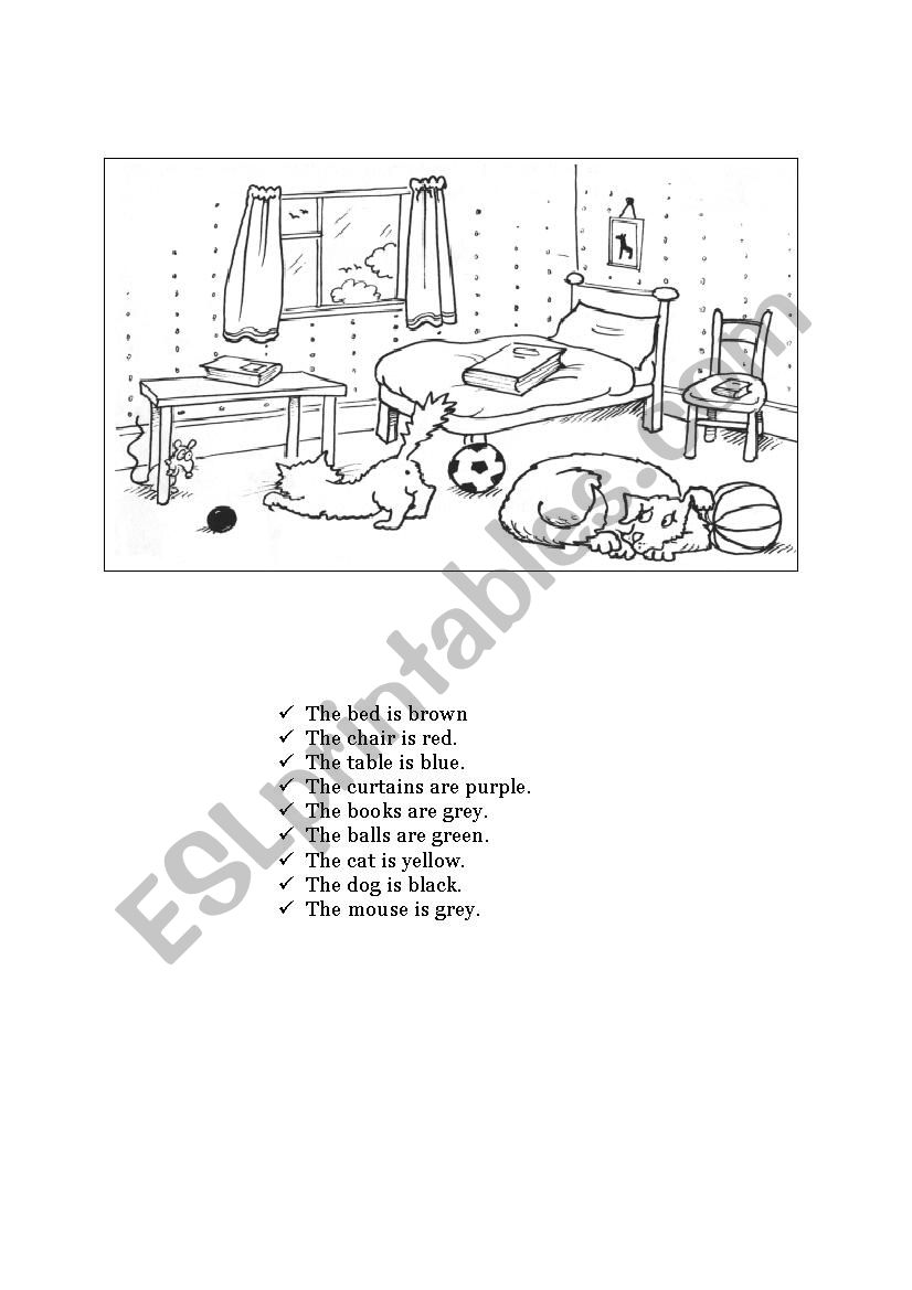 Bedroom colours worksheet