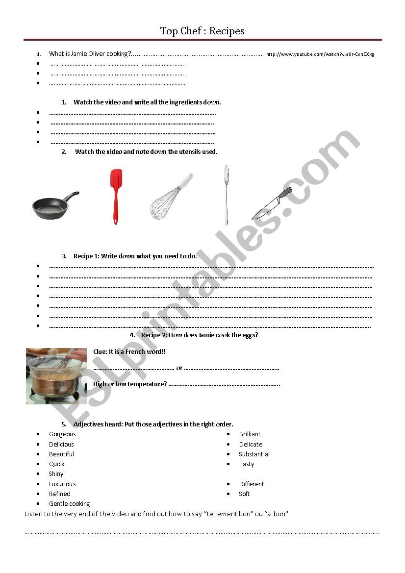 Recipes 2 worksheet